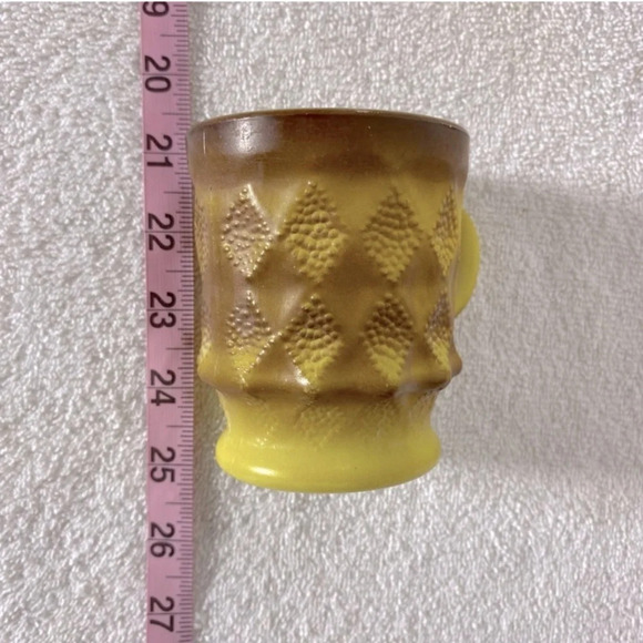 Vintage Anchor Hocking  Fire King Yellow Brown Textured Diamond Kimberly Mug - Picture 11 of 11